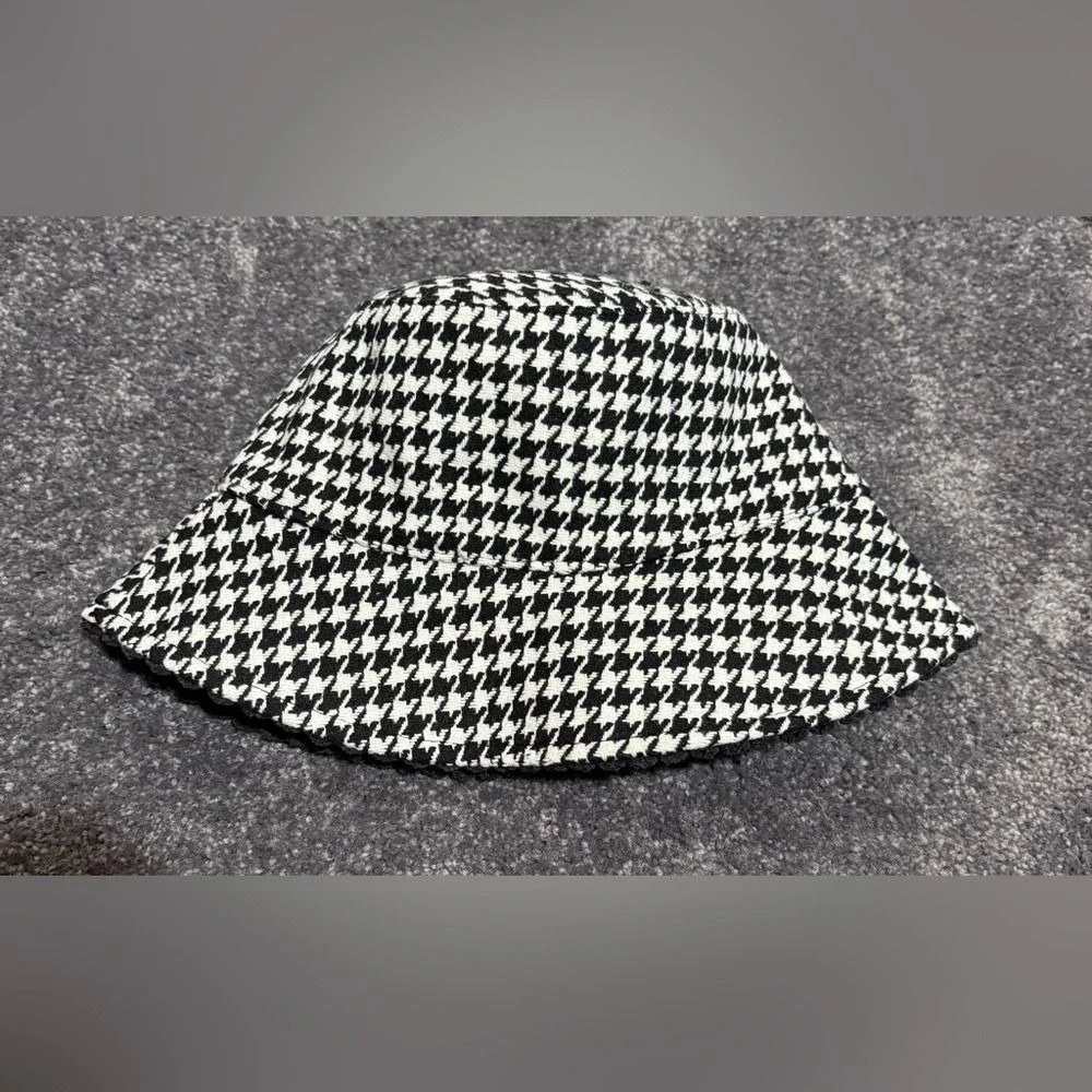 Black White Houndstooth Reversible Bucket Hat Women One Size